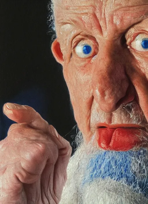 Prompt: Real life Papa Smurf, painted by Lucian Freud, highly detailed, 8k
