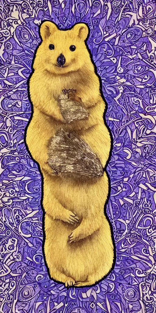 Prompt: a quokka in the style of mucha