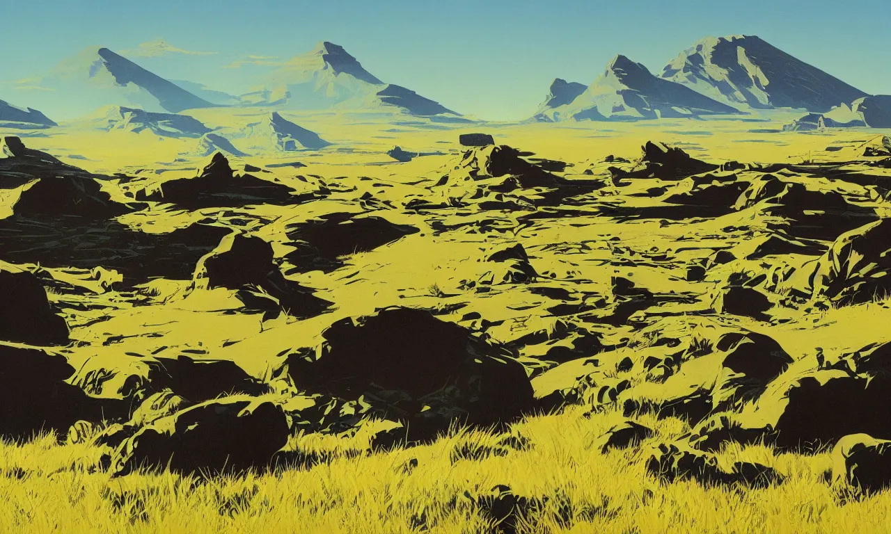 Prompt: Grasslands by Syd Mead, Federico Pelat