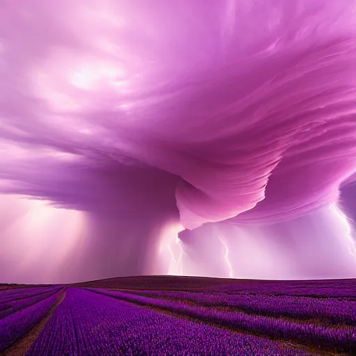 Image similar to amazing photo of a purple clouds in the shape of a tornado by marc adamus, digital art, beautiful dramatic lighting