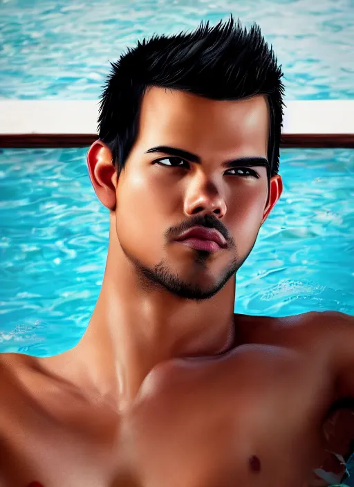 Prompt: a full head photoshot, detailed photograph of skinny young taylor lautner relaxing by a pool, elegant, photorealism ultradetailed digital art, irina french, heraldo ortega, mandy jurgens, golden ratio, art canvas, award winning, masterpiece trending on artstation 8 k 1 5 0 mpx, hasselblade wide shot