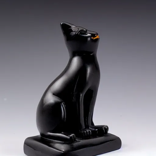 Prompt: black onyx statue of egyptian dancing cat