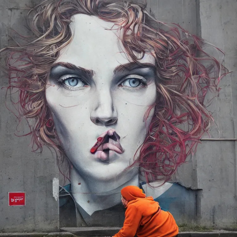 Prompt: Street-art portrait of Donald Tramp in style of Etam Cru