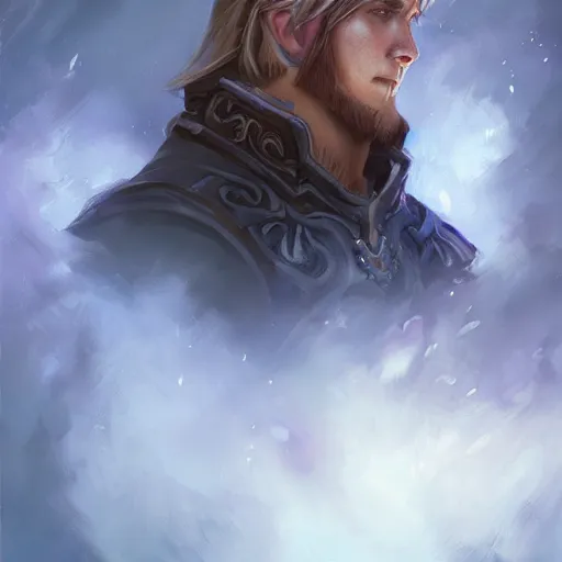 Image similar to anduin wrynn by mandy jurgens, world of warcraft, cinematic shot, brush hard, artstation, cgsociety, high quality, brush stroke