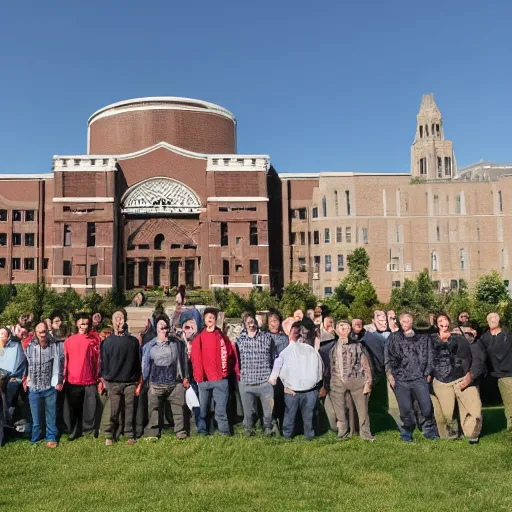 Image similar to a conference of psychedelic scientists / professors / researchers at the ohio state university