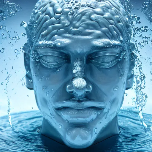 Image similar to a water manipulation sculpture in the shape of a human head, on the ocean water, cinematic, in the style of johnson tsang, long shot, hyper detailed, hyper realistic, ray tracing, 8 k resolution, sharp focus, realistic water, artstation