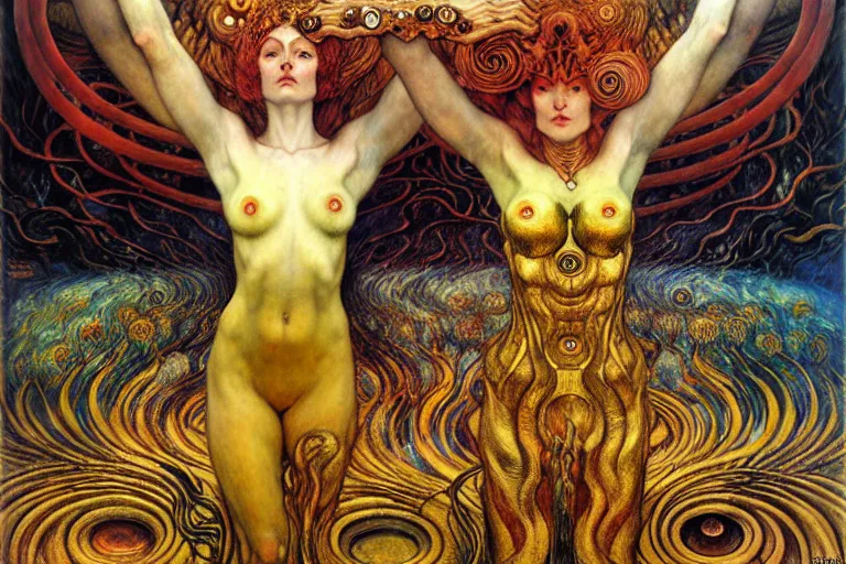 Image similar to Divine Chaos Engine by Karol Bak, Jean Delville, William Blake, Gustav Klimt, and Vincent Van Gogh, symbolist, visionary