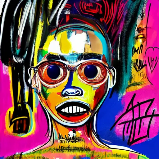 Image similar to sketch, ultra detailed, fashion, happy, beautiful woman, she smile, big beautiful eyes, surreal, in style of jean - michel basquiat, trending on artstation