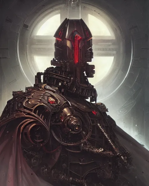 Image similar to adeptus mechanicus portrait, dark fantasy, warhammer 4 0 k, digital painting, by by artgerm and greg rutkowski and magali villeneuve