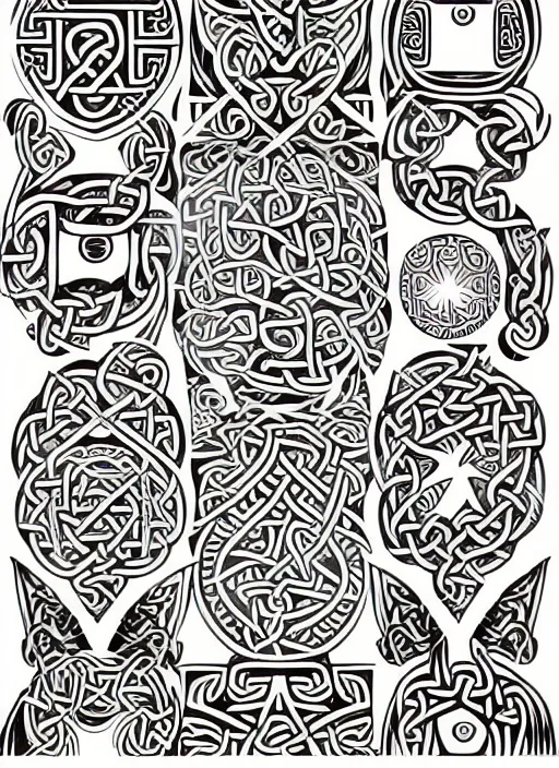 Image similar to tattoo tribal sleeve design, vector pattern elements, celtic, sprite sheet, tribal eyes vector image,