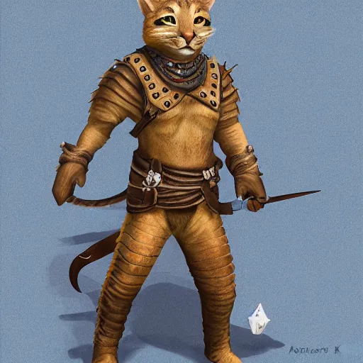 Prompt: d & d style, upper body portrait, tabaxi male, wearing studded leather