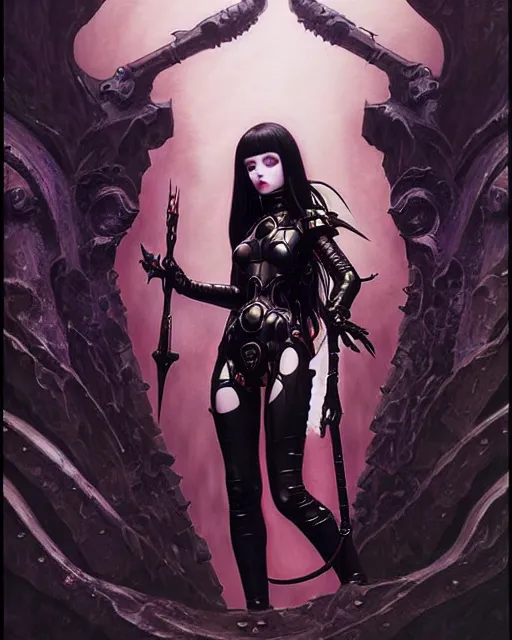 Image similar to portrait of beautiful cute goth girl in warhammer armor, art by kuvshinov ilya and wayne barlowe and gustav klimt and artgerm