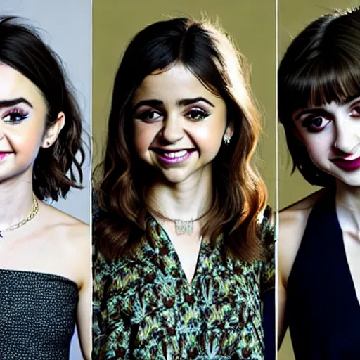 Image similar to beautiful portrait of a combination of tanya reynolds, lily collins, isabela moner, zoe kazan, natalia dyer