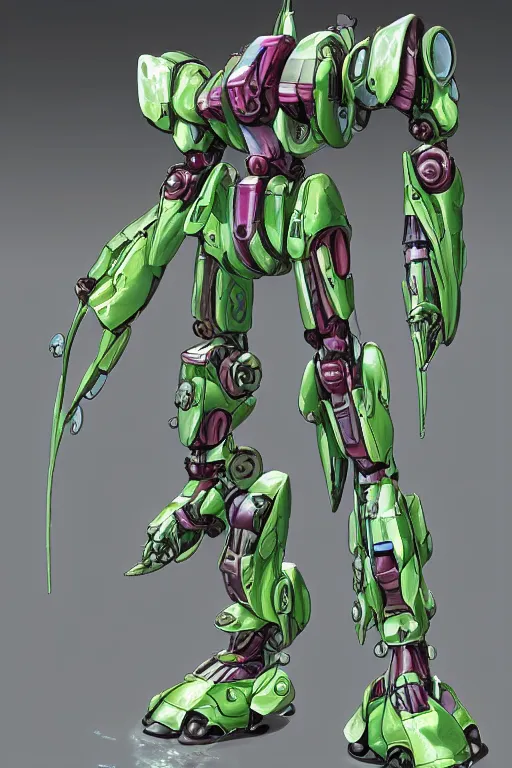 Image similar to amphibious waterlily mobile suit combat mecha whose top half is a nymphaea flower with petals being robotic limbs, waterlily pads, biomechanical, hyperdetailed, bandai box art, behance hd artstation. # power armor # pistia # waterlily # nymphaea