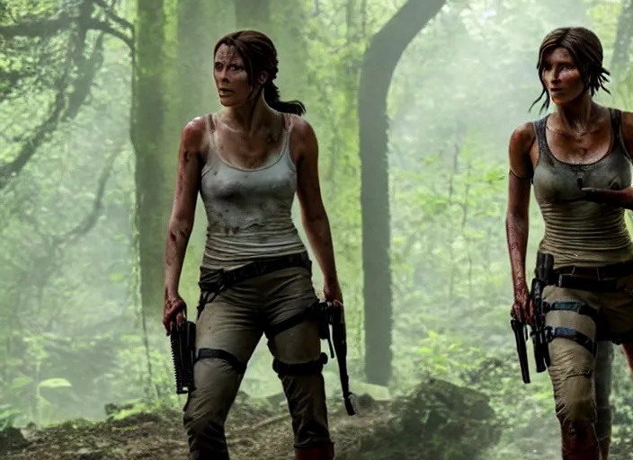 Image similar to film still of!!!! daisy edgar jones!!! as lara croft in new tomb raider movie, 8 k