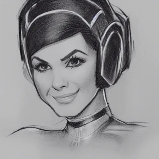 Image similar to milt kahl pencil sketch of victoria justice as princess leia