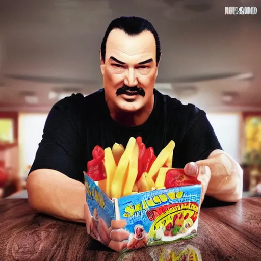 Image similar to Steven Seagal as a happy meal toy