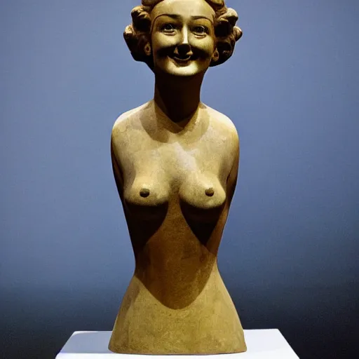 Prompt: representation of a young woman with a happy face in the year 1933 sculpture by Sir Jacob Epstein