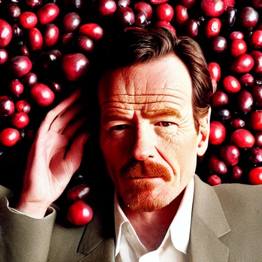 Image similar to tiny bryan cranston's body is a bowl of cranberries, head submerged in cranberries, natural light, sharp, detailed face, magazine, press, photo, steve mccurry, david lazar, canon, nikon, focus