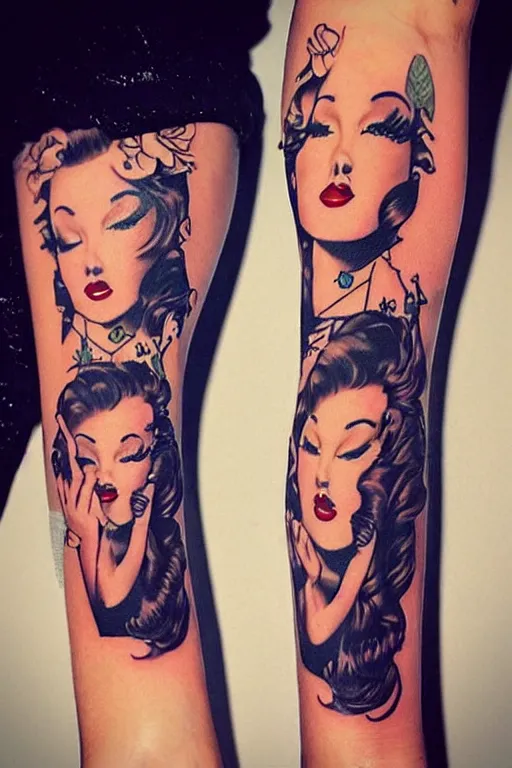 Image similar to pinup girl tattoo by “Pony Wave”