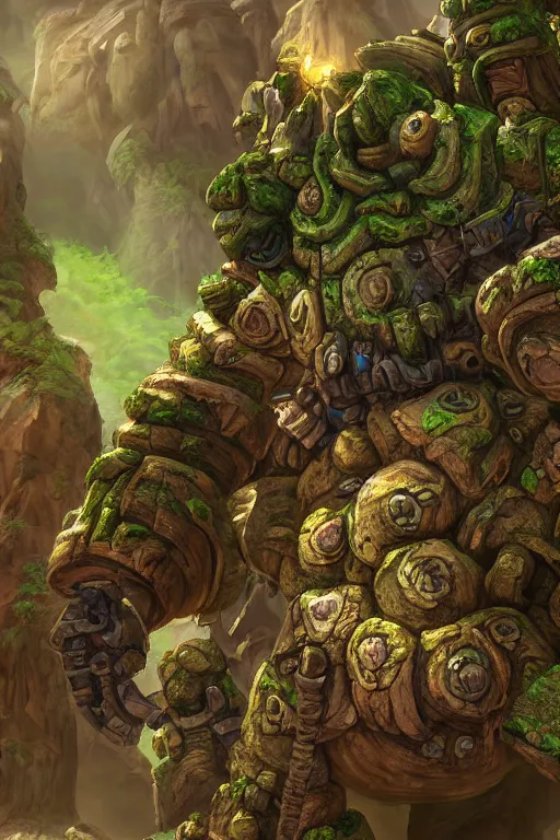 Image similar to zelda fantasy art giant golem troll wood rock greeble gemstone, global illumination ray tracing hdr fanart arstation by sung choi and eric pfeiffer and gabriel garza and casper konefal