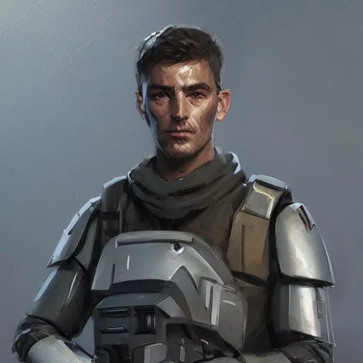 Image similar to concept art of a portrait by greg rutkowski, a soldier of the galactic dominion wearing gray and purple tactical gear, star wars expanded universe, smooth, sharp focus, artstation hq.