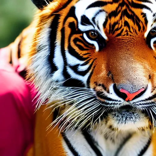 Image similar to petting a friendly tiger, 4k, high detail, high-resolution photograph- professional photography