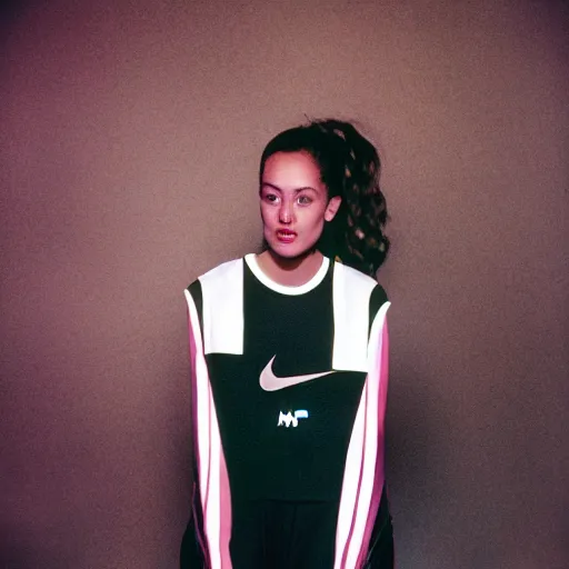 Image similar to realistic photoshoot for a new nike lookbook, color film photography, portrait of a beautiful person, in style of Addy Campbell, 35mm, graflex