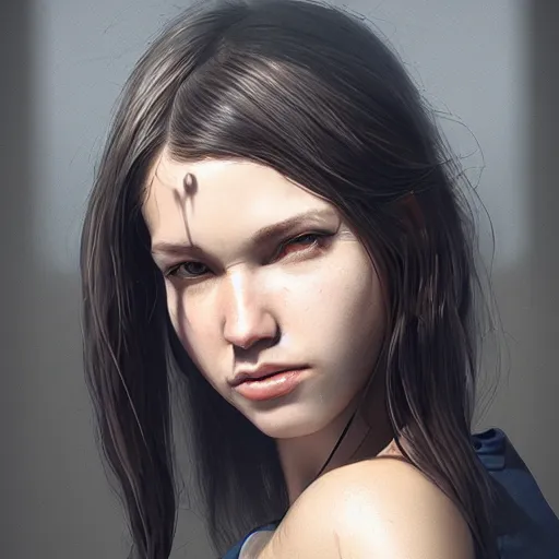 Image similar to a very cute woman with muscles, digital art, photorealistic, unreal engine, 8 k resolution, artstation, beautiful face, pretty face, very detailed eyes, by wlop, greg rutkowski, simon bosley