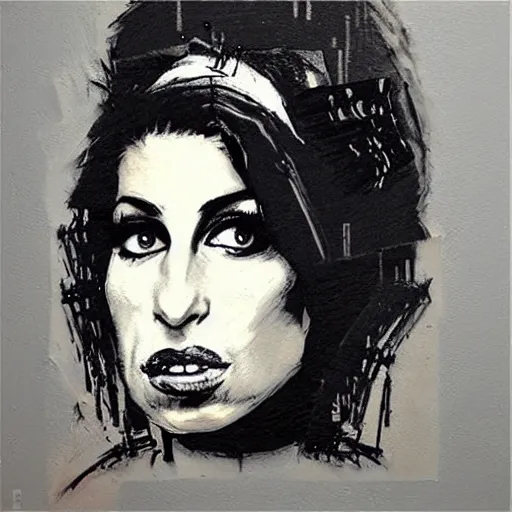 Prompt: portrait of amy winehouse, artwork by guy denning,