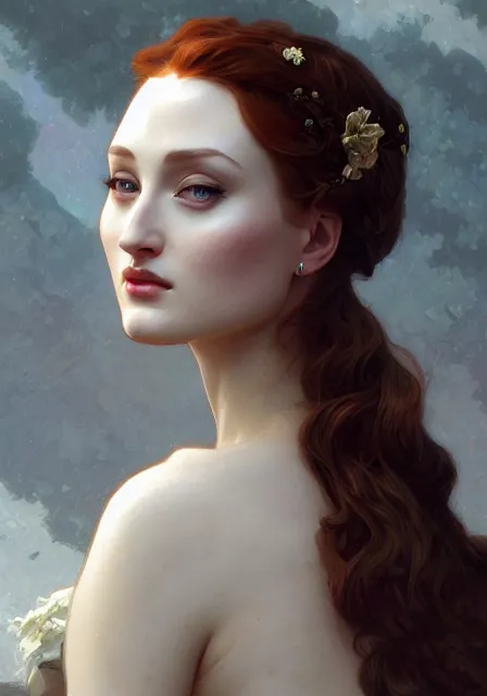 Image similar to sansa angeline jolie, intricate, elegant, highly detailed, digital painting, artstation, concept art, smooth, sharp focus, illustration, art by artgerm and greg rutkowski and alphonse mucha and william - adolphe bouguereau