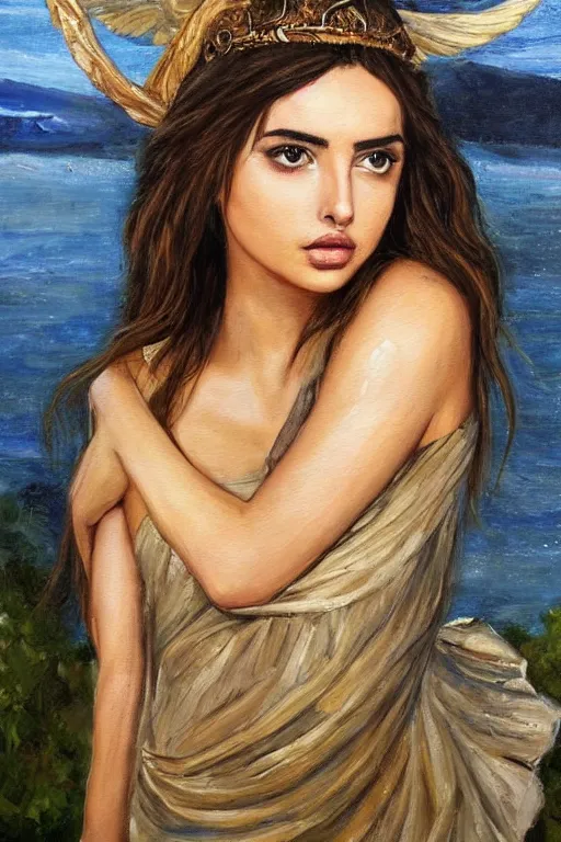 Image similar to ana de armas, greek goddess painting