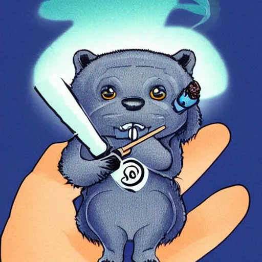 Prompt: cool logo for threap chills with a blue otter chibi smoking a cannagar