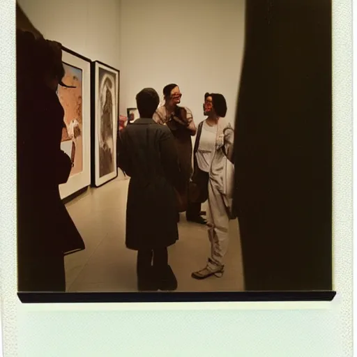 Image similar to visitors in museum looking at bosch and dali sculptures, 9 0 - s, polaroid photo, by warhol,