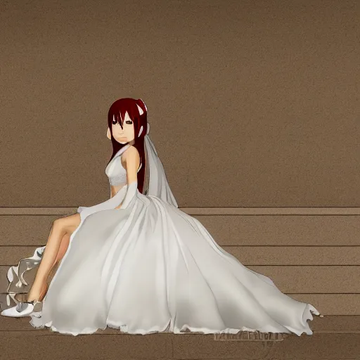 Prompt: orihime wearing wedding dress by wlop