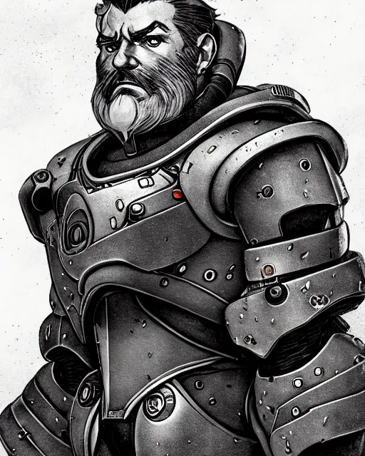 Prompt: reinhardt from overwatch, gray hair and beard, character portrait, portrait, close up, concept art, intricate details, highly detailed, vintage sci - fi poster, vintage sci - fi art, retro future, in the style of chris foss, rodger dean, moebius, michael whelan, and gustave dore