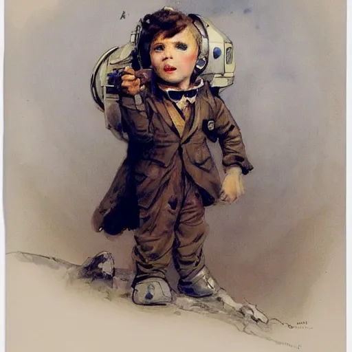 Image similar to (((((portrait of boy dressed as retro space explorer in an actionpose . muted colors.))))) by Jean-Baptiste Monge !!!!!!!!!!!!!!!!!!!!!!!!!!!