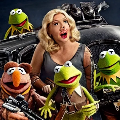 Image similar to the Muppets: mad max, lots of guns, photo