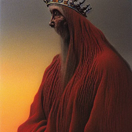 Image similar to king by Zdzisław Beksiński, oil on canvas