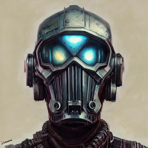 Image similar to the doomslayer with broken armor as a realistic scifi cyberpunk knight, closeup portrait art by donato giancola and greg rutkowski, vintage retro scifi, realistic face, digital art, trending on artstation, symmetry!!