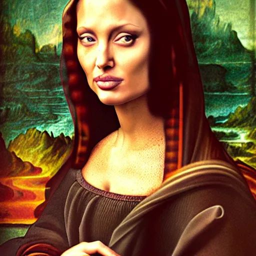 Image similar to an amazing award winning photo of angelina jolie as mona lisa