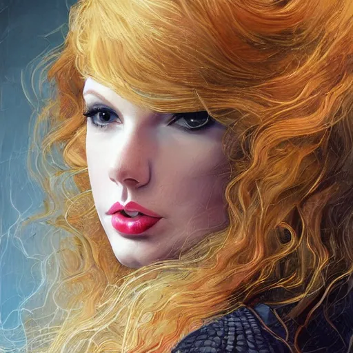 Prompt: portrait of Taylor Swift, headshot, insanely nice professional hair style, dramatic hair color, digital painting, of a old 17th century, old cyborg merchant, amber jewels, baroque, ornate clothing, scifi, realistic, hyperdetailed, chiaroscuro, concept art, art by Franz Hals and Jon Foster and Ayami Kojima and Amano and Karol Bak,