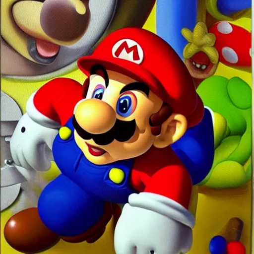 Prompt: mario oil painted ( highly detailed, greatly painted, great quality )