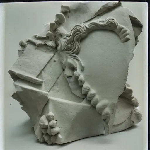 Prompt: Polaroid photo of fragmented greek sculpture of a Time machine