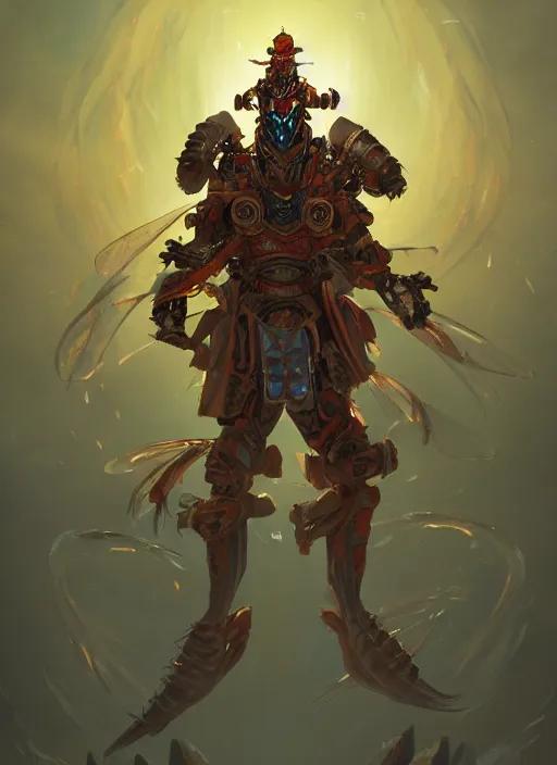 Prompt: Insectoid Samurai, in the style of Sam Guay and Fenghua Zhong and James Jean, epic lighting, rim light, stunning scene, trending on artstation