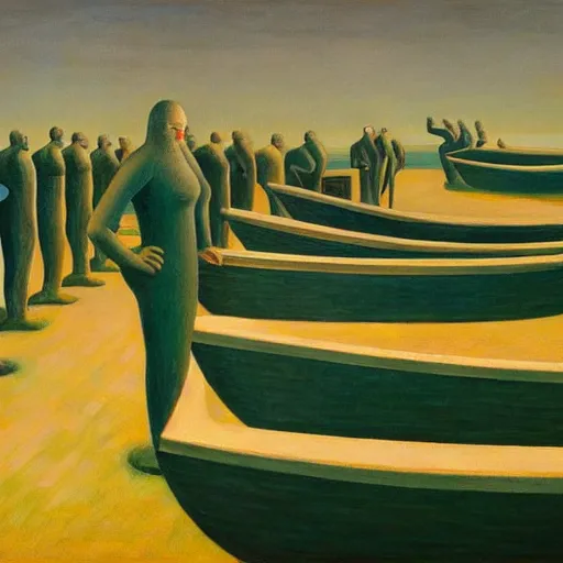 Image similar to twenty thousand leagues under the seas, grant wood, pj crook, edward hopper, oil on canvas