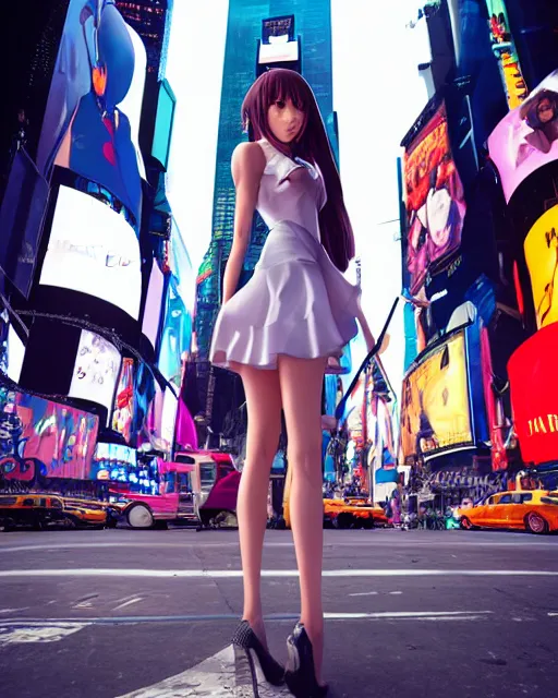 Prompt: a girl in times square new york, very sexy outfit, very anime, medium shot, visible face, detailed face, perfectly shaded, atmospheric lighting, by makoto shinkai, stanley artgerm lau, wlop, rossdraws