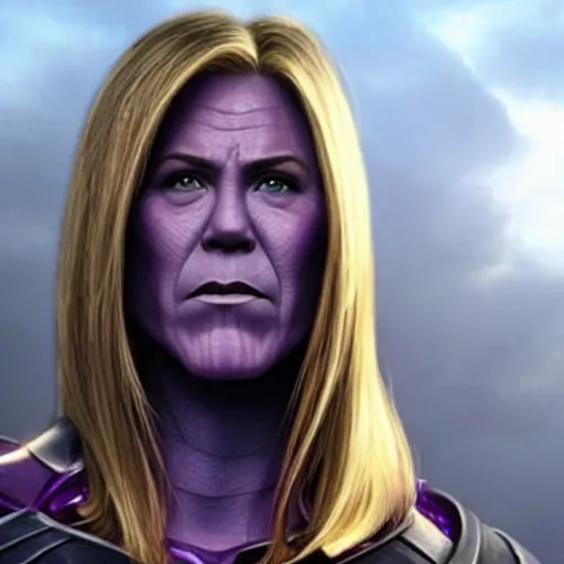 Prompt: Thanos played by Jennifer Aniston, high detail, realistic