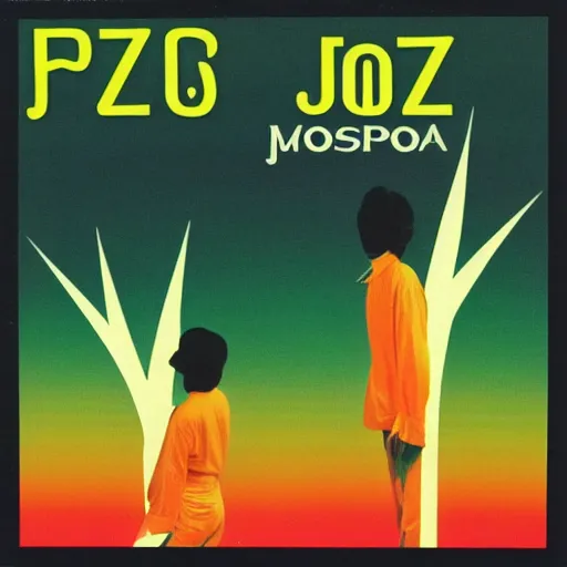 Image similar to 6 0's japanese jazz fusion, album cover, casiopea, orange, green, moringa juice