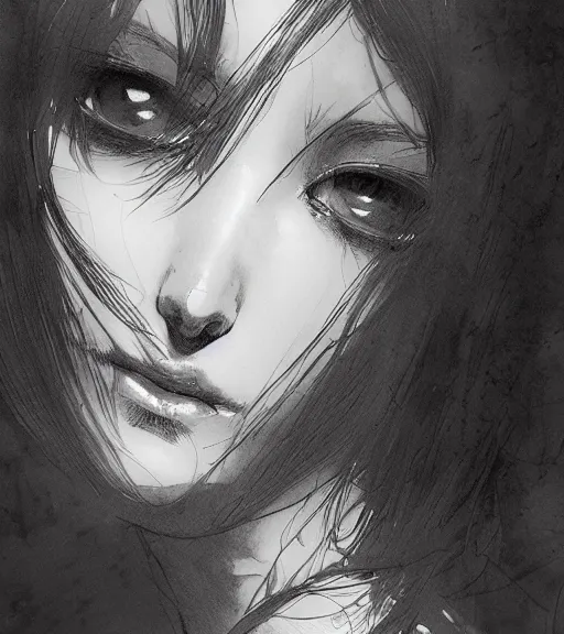 Image similar to portrait of anime woman, pen and ink, intricate line drawings, by craig mullins, ruan jia, kentaro miura, greg rutkowski, loundraw